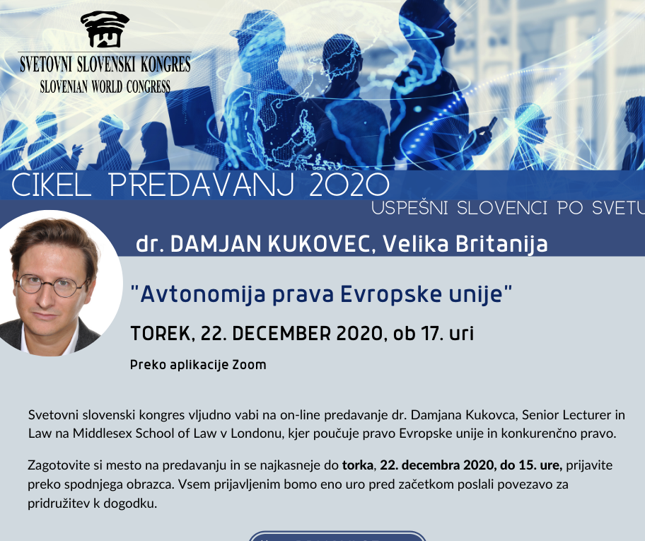 Letak dogodka Avtonomija prava Evropske unije, dr. Damjan Kukovec